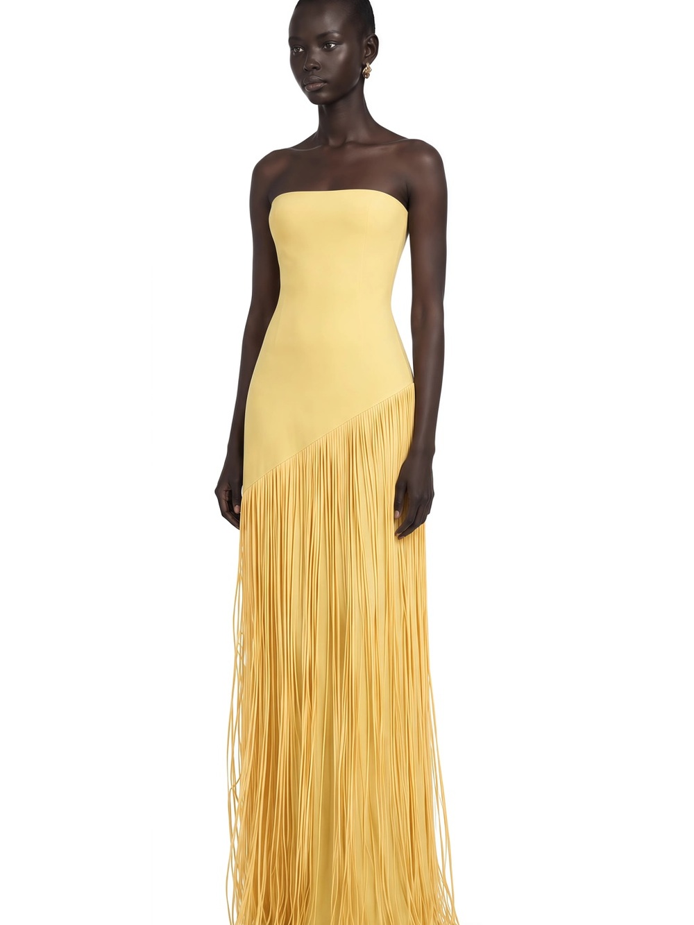 Cayetana Yellow Fringed Maxi Dress with Shawl Detail
